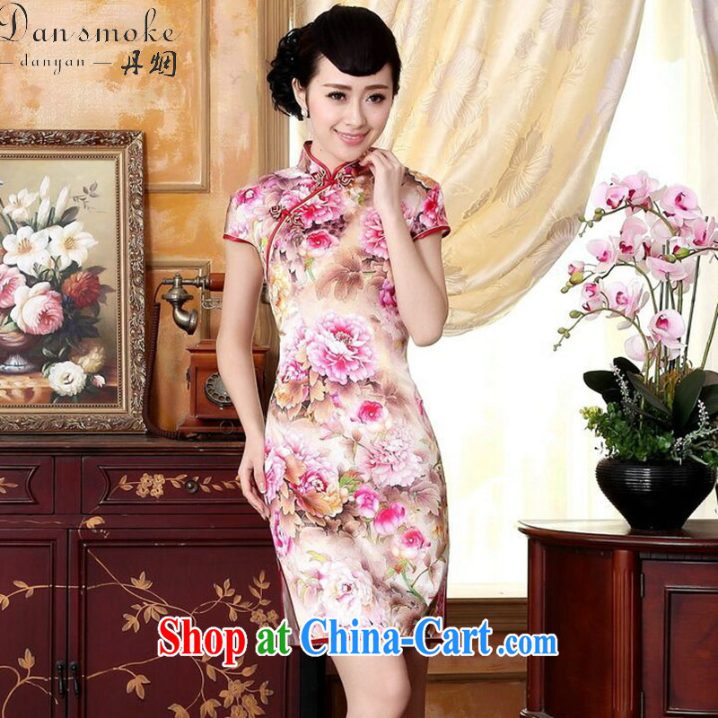 Dan smoke new summer dresses the color day pure incense, the flower painting stretch the sauna silk dinner short cheongsam Wan-Kennedy Peony 2 XL, Bin Laden smoke, shopping on the Internet