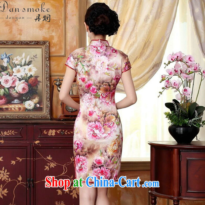 Dan smoke new summer dresses the color day pure incense, the flower painting stretch the sauna silk dinner short cheongsam Wan-Kennedy Peony 2 XL, Bin Laden smoke, shopping on the Internet