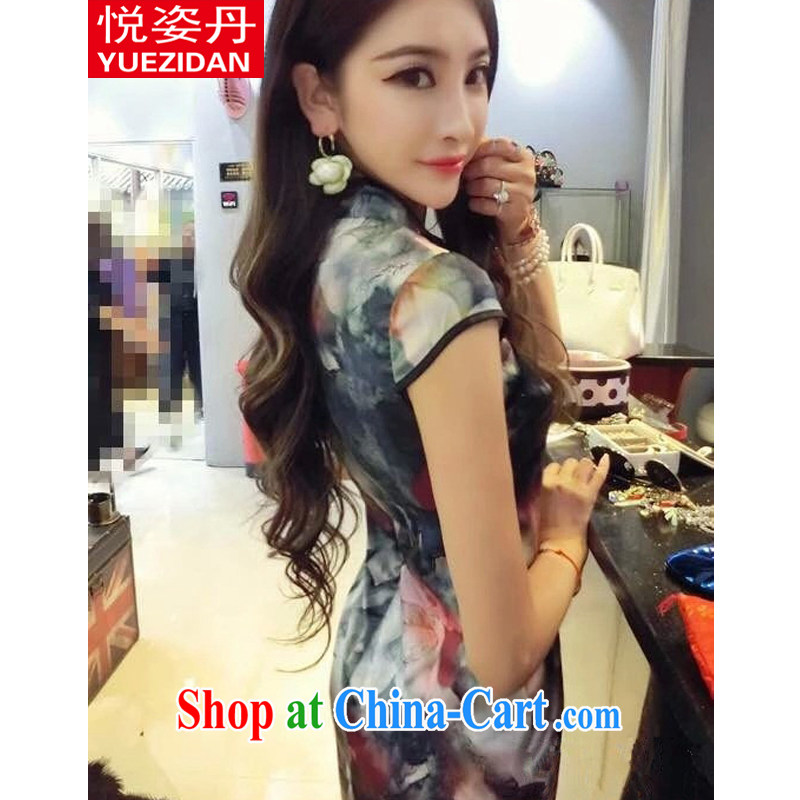 Yue Chi Dan 2015 National wind flouncing petal stamp painting dresses beauty graphics thin retro package and dresses picture color L, colorful Dan, shopping on the Internet