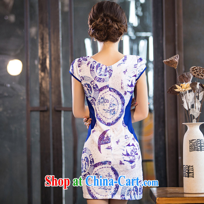 Sir David WILSON, cheongsam dress 2015 new summer spring loaded improved national wind blue and white porcelain stylish mom with Daily Beauty, beauty salon blue and white porcelain XXXL, Sir David WILSON, and shopping on the Internet