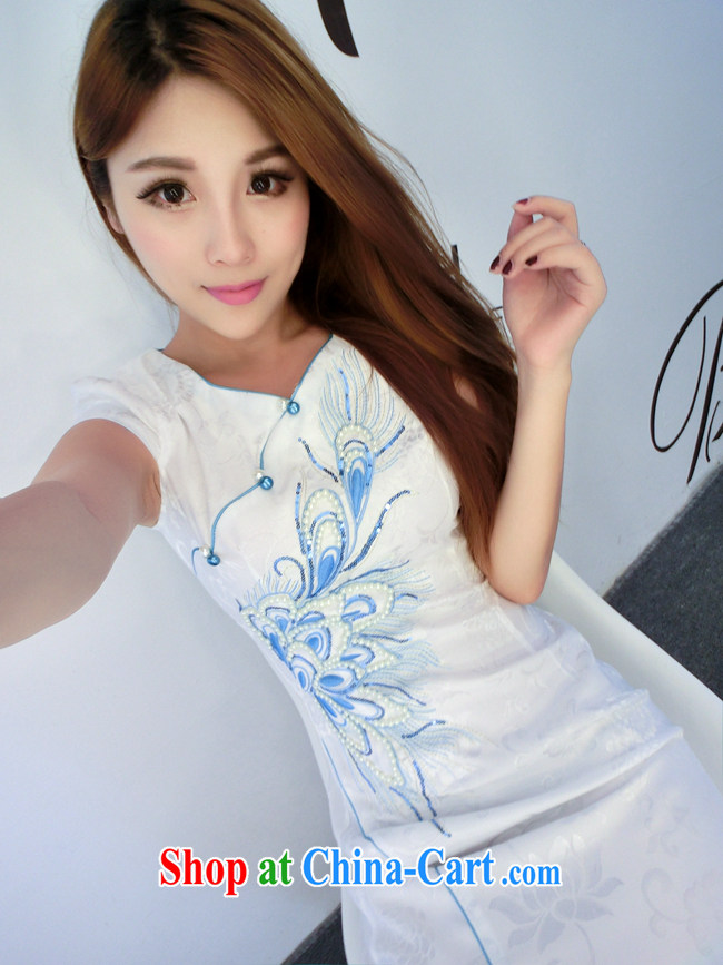 Yue Chi Dan 2015 China wind improved cheongsam stylish flowers stamp embroidery blue and white porcelain retro package and dresses white XL pictures, price, brand platters! Elections are good character, the national distribution, so why buy now enjoy more preferential! Health
