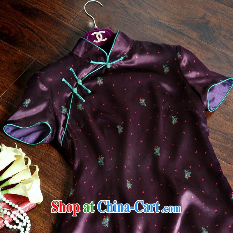 Pre-sale 2015 summer, Old Shanghai, for antique Chinese style qipao single female summer 22 meters of silk stamp of the wrinkled cheongsam dress J 50,604 purple book 20 days L, Donald Rumsfeld, Tang, and shopping on the Internet