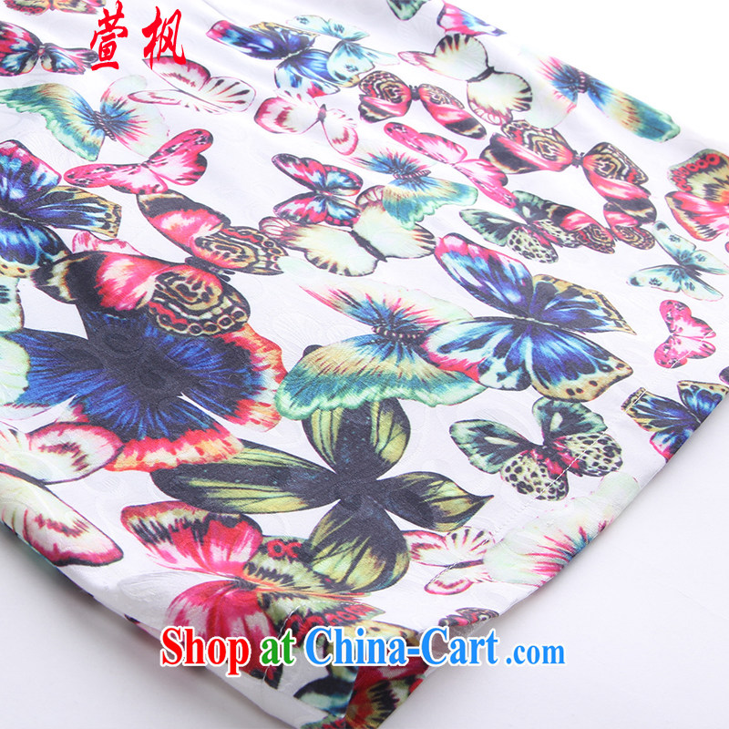 XUAN FENG 2015 summer new Korean version cultivating China wind short-sleeved round-collar butterfly stamp stylish women improved cheongsam dress blue XXXL, Xuan Feng (xuanfeng), online shopping