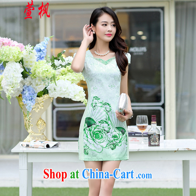 XUAN FENG 2015 summer new Korean version cultivating short-sleeved style collar Peony stamp duty, to stylish women improved cheongsam dress blue XXXL, Xuan Feng (xuanfeng), online shopping