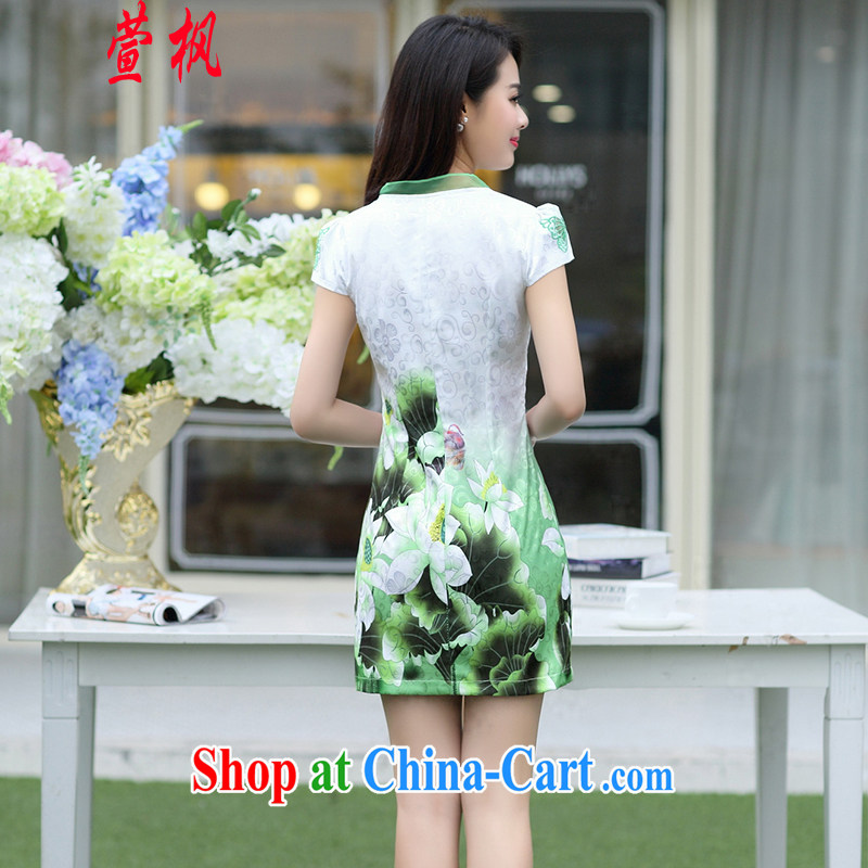 XUAN FENG 2015 summer new Korean female beauty temperament personality V collar elegant Lotus ladies' improved cheongsam dress green XXXL, Xuan Feng (xuanfeng), online shopping