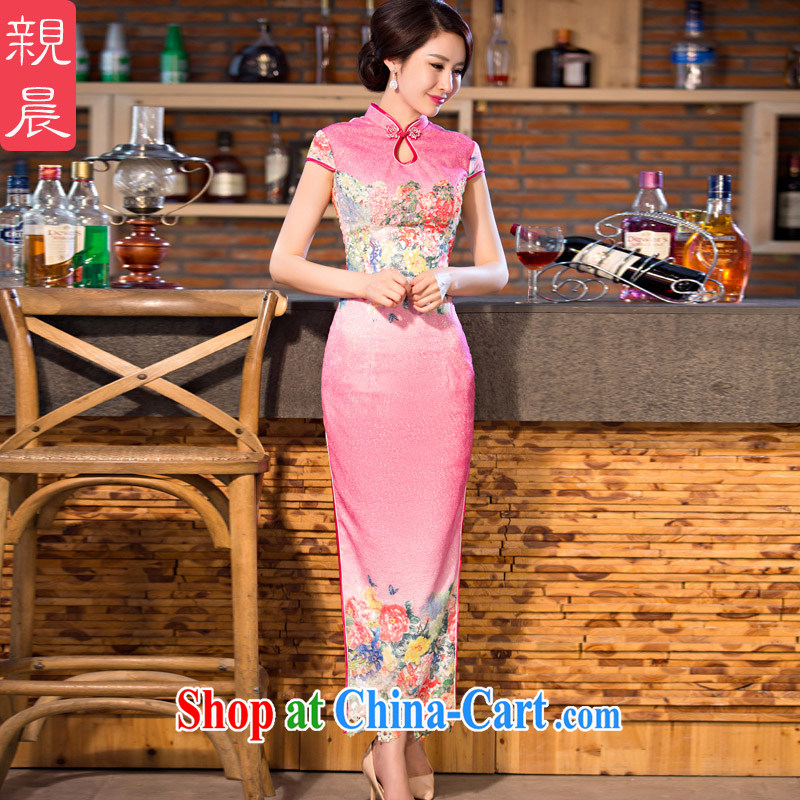 pro-am 2015 new, improved stylish everyday dresses skirts, summer long, short-sleeved retro cheongsam dress pink 2 XL, pro-am, shopping on the Internet