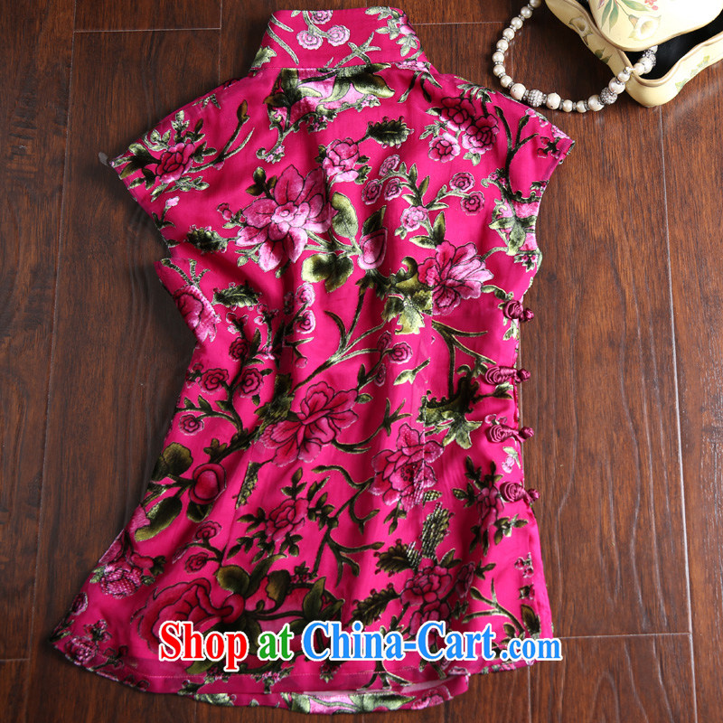 Pre-sale 2015 summer Silk Cheongsam retro short-sleeved T-shirt Chinese Tang women summer short-sleeve and collar wool-clip Ethnic Wind the red pre-sale XL, Donald Rumsfeld, Tang, shopping on the Internet