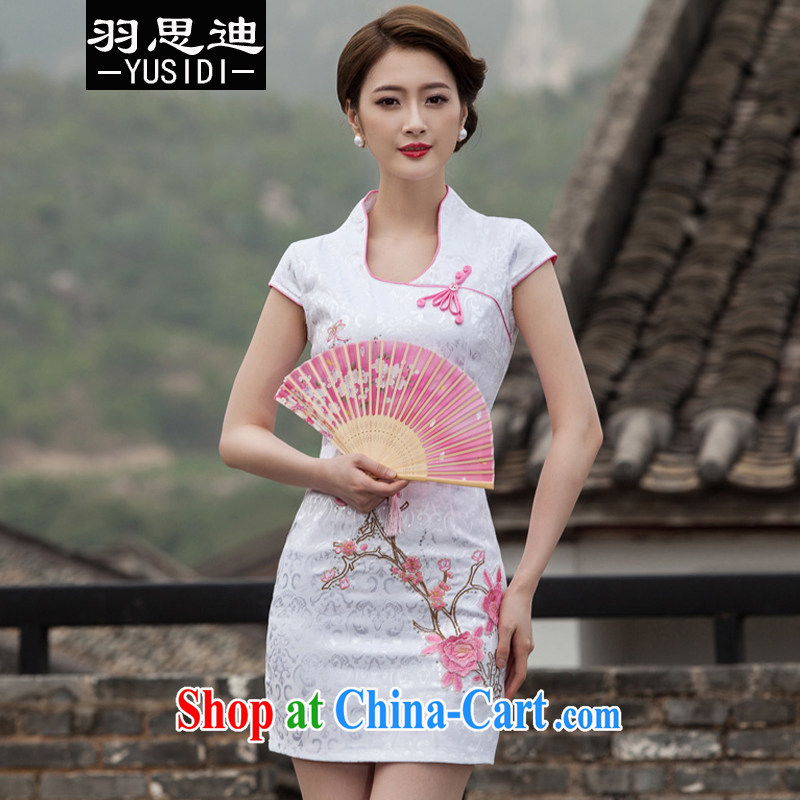Yu Cisco's summer 2015 new stylish cultivating Chinese Antique high-end embroidery cheongsam dress pink XL