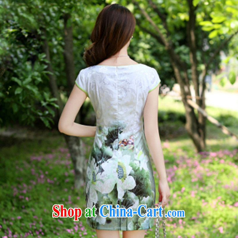 The HI Diane 2015 new summer women cheongsam dress short-sleeved beauty stamp National wind package and emerald green 3 XL, HI Diane (OUXIDAI), online shopping