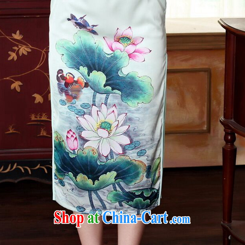 Take the female new summer Chinese improved blue lotus water droplets I should be grateful if you short-sleeved in cultivating long double-decker cheongsam dress Cheong Wa Dae Yeon XL 2, figure, and, on-line shopping