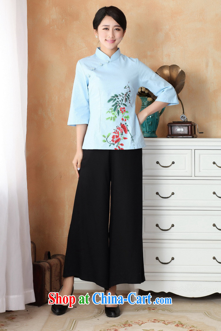 Mrs Ingrid sprawl economy 2015 spring new girls improved cheongsam shirt cotton Ma China wind, Chinese T-shirt dark blue XXXL pictures, price, brand platters! Elections are good character, the national distribution, so why buy now enjoy more preferential! Health
