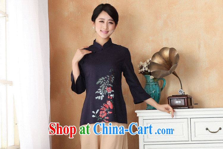 Mrs Ingrid sprawl economy 2015 spring new girls improved cheongsam shirt cotton Ma China wind, Chinese T-shirt dark blue XXXL pictures, price, brand platters! Elections are good character, the national distribution, so why buy now enjoy more preferential! Health