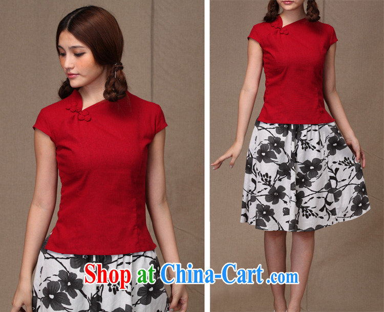 spend the summer Women's clothes Chinese China wind improved linen manual tray snap Dragon Crescent collar small open's Chinese T-shirt Red Crescent for 2 XL pictures, price, brand platters! Elections are good character, the national distribution, so why buy now enjoy more preferential! Health
