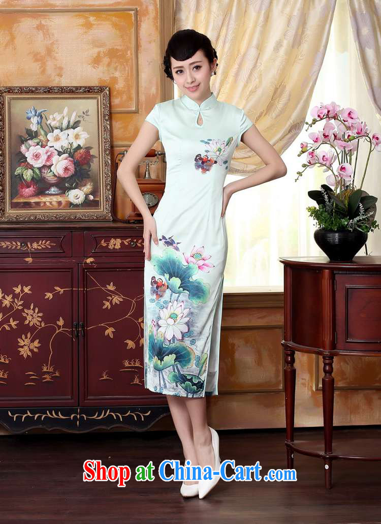 According to fuser summer stylish new ladies retro improved Chinese Tang replacing the collar Lotus cultivating short-sleeved Chinese cheongsam dress LGD/C 0012 # -A lake green 2 XL pictures, price, brand platters! Elections are good character, the national distribution, so why buy now enjoy more preferential! Health