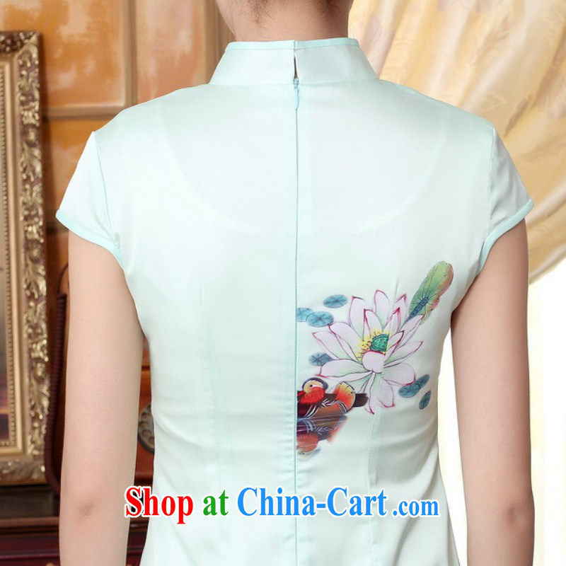 According to fuser summer stylish new ladies retro improved Chinese Tang on the collar Lotus cultivating short-sleeved Chinese cheongsam dress LGD/C 0012 # -A lake green 2 XL, according to fuser, shopping on the Internet