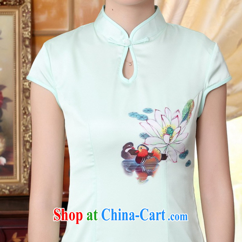According to fuser summer stylish new ladies retro improved Chinese Tang on the collar Lotus cultivating short-sleeved Chinese cheongsam dress LGD/C 0012 # -A lake green 2 XL, according to fuser, shopping on the Internet