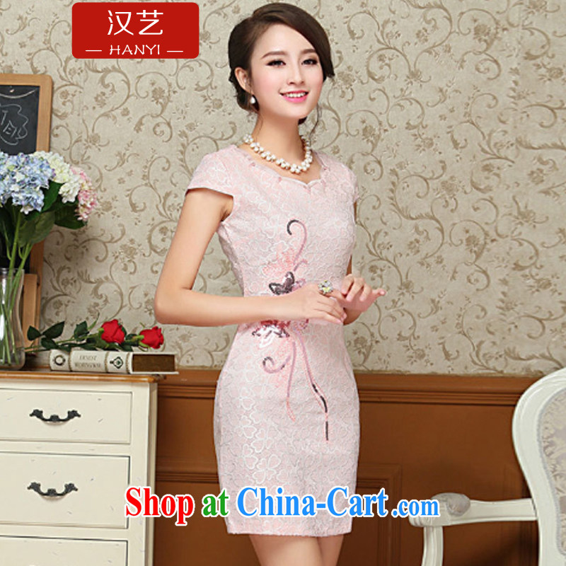 The performing arts 2015 new female summer, long, short-sleeved improved upscale dresses beauty graphics thin even coat skirt fresh arts daily pink XXL, performing arts, and shopping on the Internet