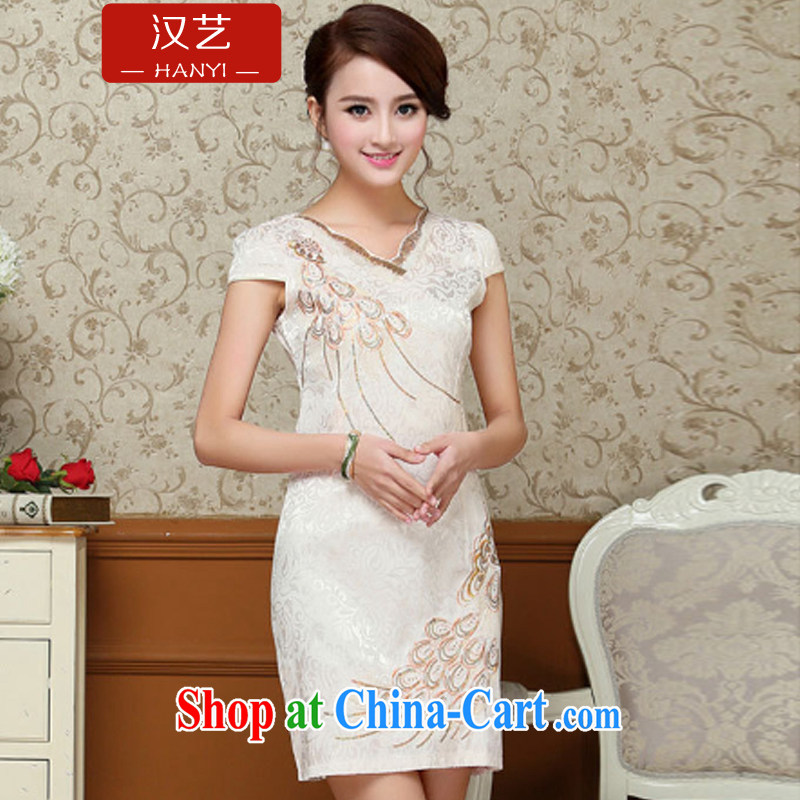 The performing arts 2015 new Chinese in her long robes and stylish cultivating short-sleeved improved the code cheongsam dress Evening Dress pale yellow XXL, arts, and shopping on the Internet