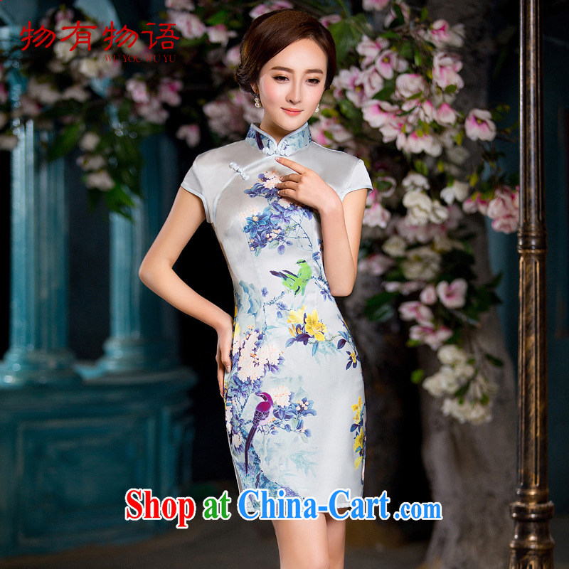 A Chinese qipao day 2015 New Silk Cheongsam retro improved dresses blue XXL