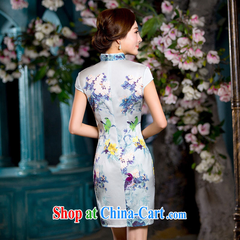 A Chinese qipao day 2015 New Silk Cheongsam retro improved dresses blue XXL, Imperial Palace (yuumuu), and, on-line shopping