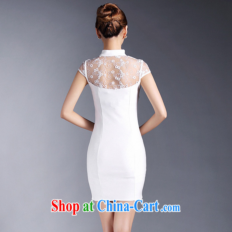 Dresses 2015 new Ki robe sexy lace elegant banquet dress improved short cheongsam dress dresses summer white XL, rare elements, and, on-line shopping