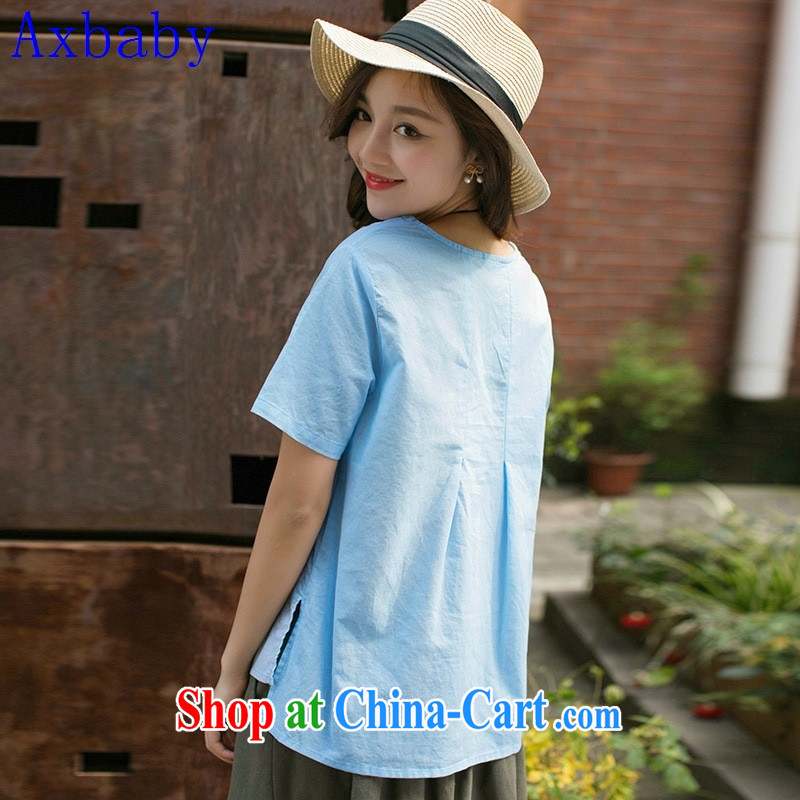 Sunny commuter store summer 2015 the latest female literary T shirts stylish V-neck collar click the snap-together design cultivating women T-shirt water blue XL, love Yan Abebe Bikila (Axbaby), online shopping