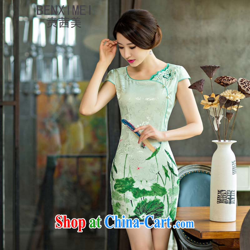 Ben Stiller sin the US 2015 summer improved female cheongsam dress retro beauty everyday dresses short dresses, 9004 green XXL