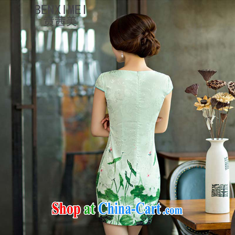 Ben Stiller sin the US 2015 summer improved female cheongsam dress retro beauty everyday dresses short dresses, 9004 green XXL, Ben Stiller sin (BENXIMEI), online shopping