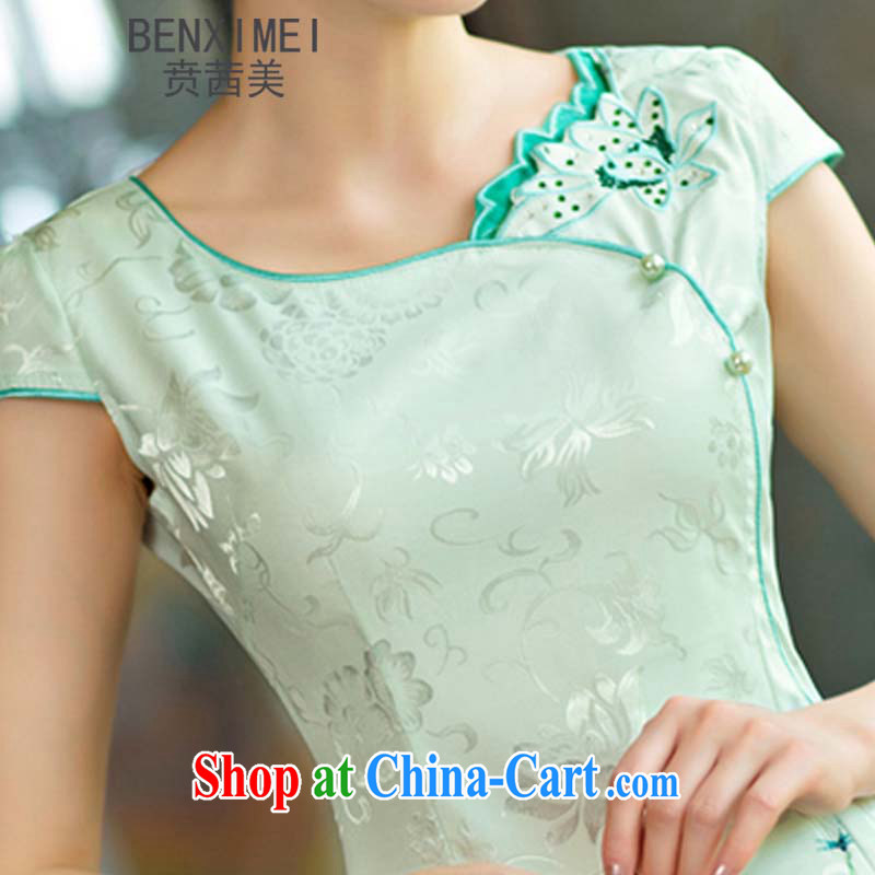 Ben Stiller sin the US 2015 summer improved female cheongsam dress retro beauty everyday dresses short dresses, 9004 green XXL, Ben Stiller sin (BENXIMEI), online shopping