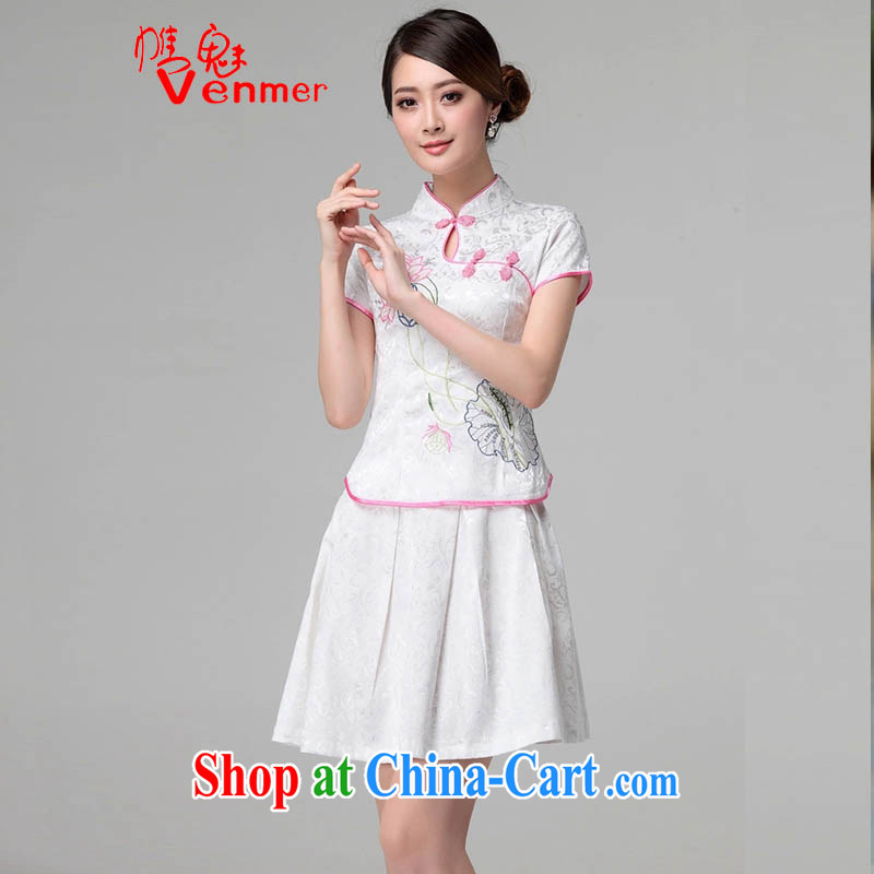 Clearly, Venmer summer new, larger female decoration, daily retro short-sleeved improved stylish bridal wedding dress dresses girls two-piece on 1121 1121, white XXL, and Director (Venmer), online shopping