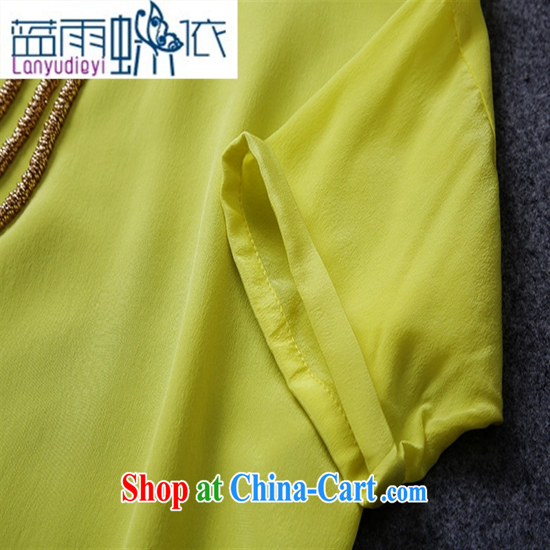 Ya-ting store in Europe high-end female silk solid T-shirt girls silk, short-sleeved shirt T female T-shirt green XL, blue rain bow, and, on-line shopping
