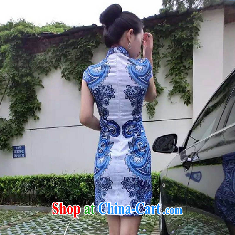 Estee Lauder sprawl of 2015 summer retro name yuan style tight package and blue and white porcelain cheongsam dress white L, Diane of Mephidross (DAISUMAN), online shopping