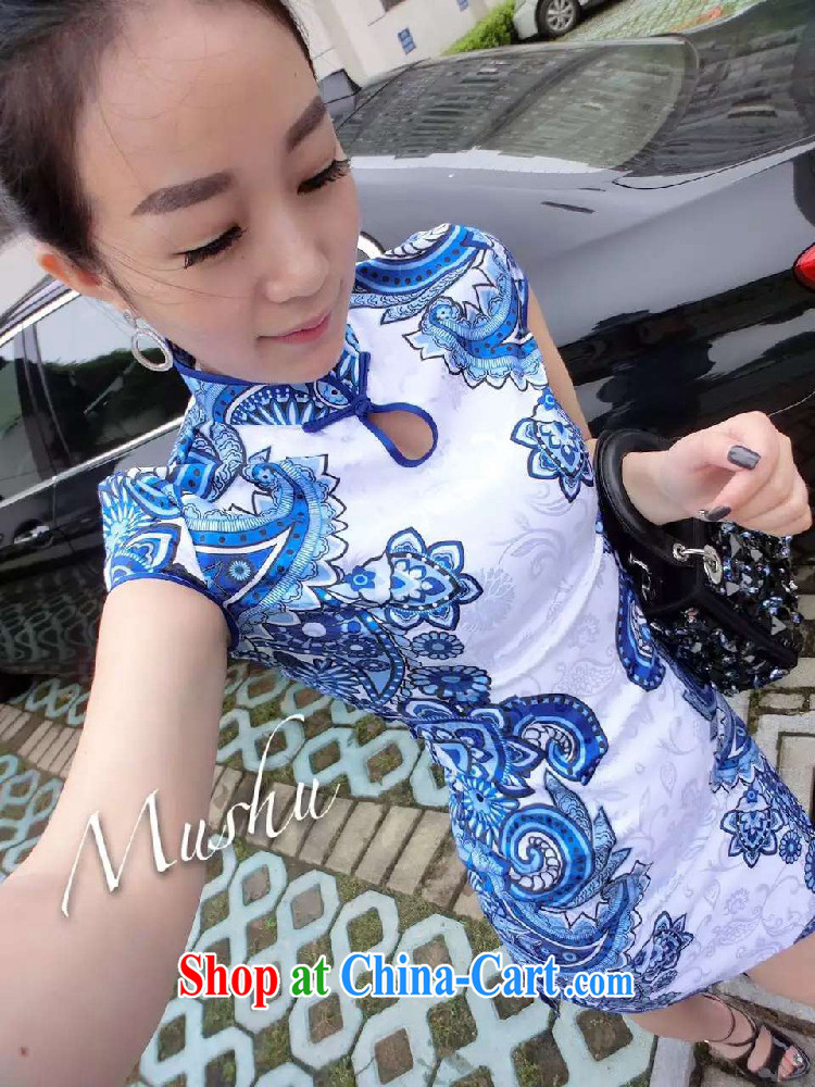 Cheuk-yan Zi spent summer 2015 retro name yuan style tight package and blue and white porcelain cheongsam dress white L pictures, price, brand platters! Elections are good character, the national distribution, so why buy now enjoy more preferential! Health
