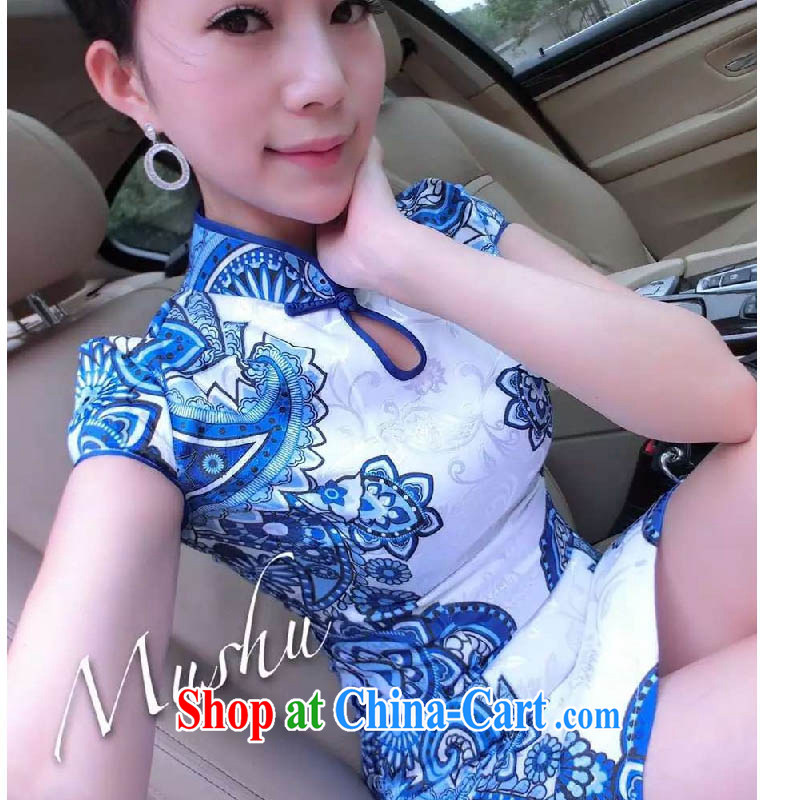 Cheuk-yan Zi spent summer 2015 retro name yuan style tight package and blue and white porcelain cheongsam dress white L, Cheuk-yan Zi spend, and shopping on the Internet