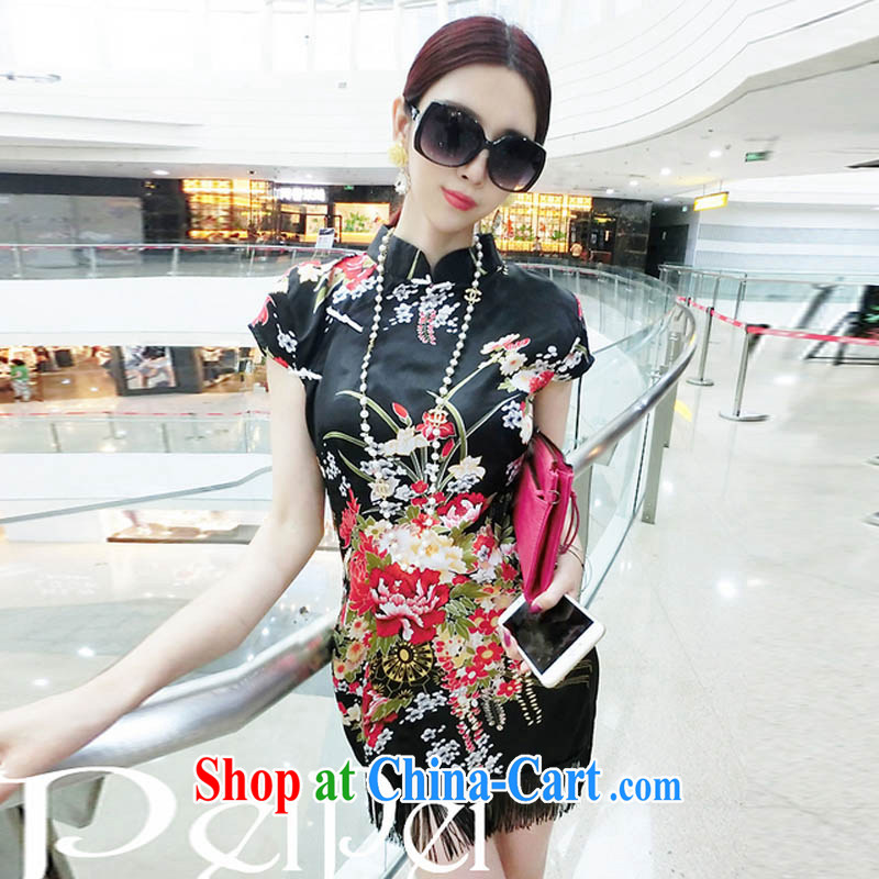 Diane sprawl of new, classic and elegant name yuan style beauty graphics thin painting stamp dresses flow Su dresses black are code