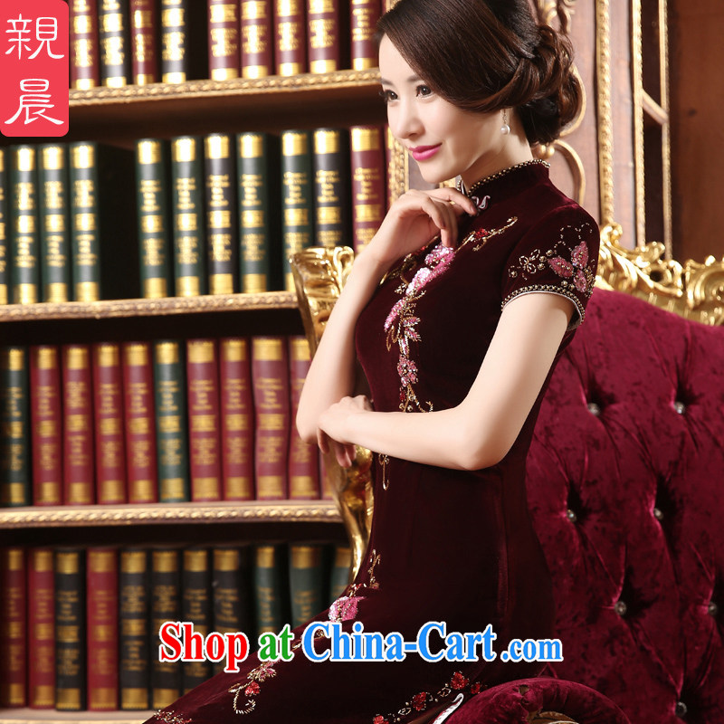 pro-am 2015 new summer daily improved stylish velour cheongsam dress wedding banquet mother load dresses wine red 2 XL, pro-am, shopping on the Internet