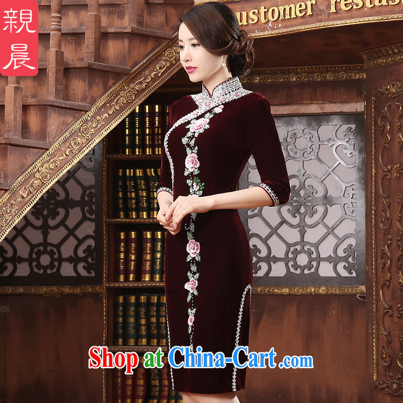 pro-am, new 2015 summer wool, Ms. daily improved cultivating parquet drill, long, the mother, cheongsam dress wine red 2 XL, pro-am, shopping on the Internet