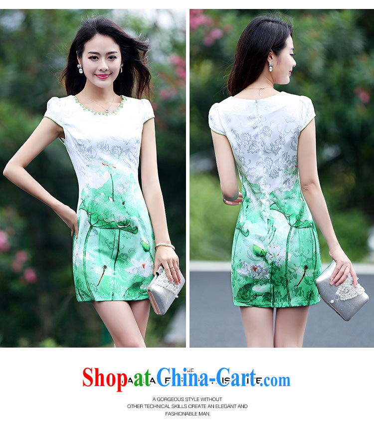 Kam Ming Yin Yue 7 summer 2015 new elegant fresh water and ink stamp graphics thin cheongsam dress blue lotus XL pictures, price, brand platters! Elections are good character, the national distribution, so why buy now enjoy more preferential! Health