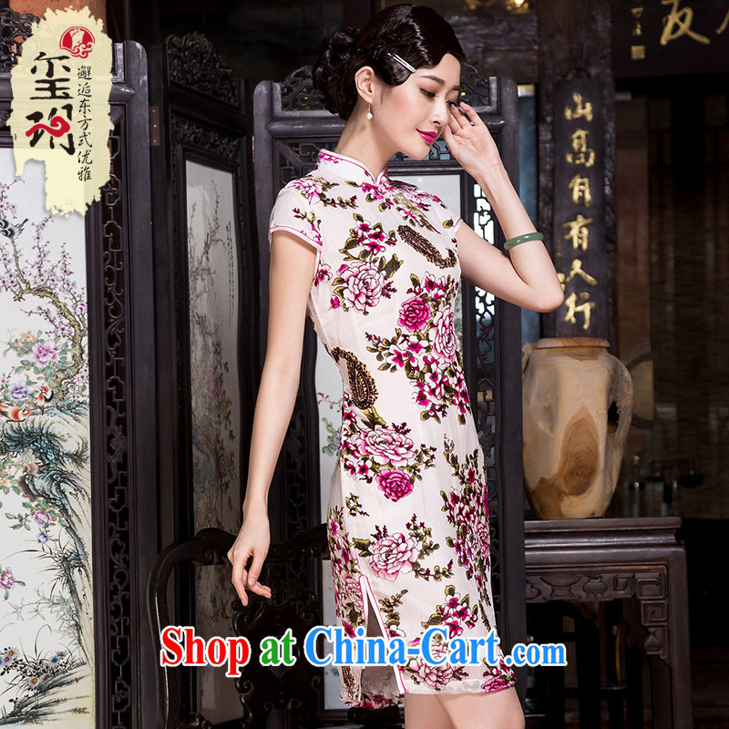 Yin Yue Seal spring and autumn 2015 New Silk black flower lint-free cloth retro dresses fashion, long, short-sleeved, cheongsam dress picture color 4 XL seal, Yin Yue, shopping on the Internet