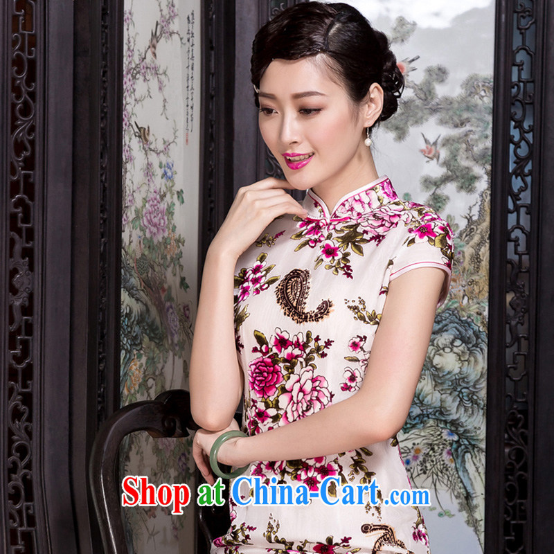 Yin Yue Seal spring and autumn 2015 New Silk black flower lint-free cloth retro dresses fashion, long, short-sleeved, cheongsam dress picture color 4 XL seal, Yin Yue, shopping on the Internet