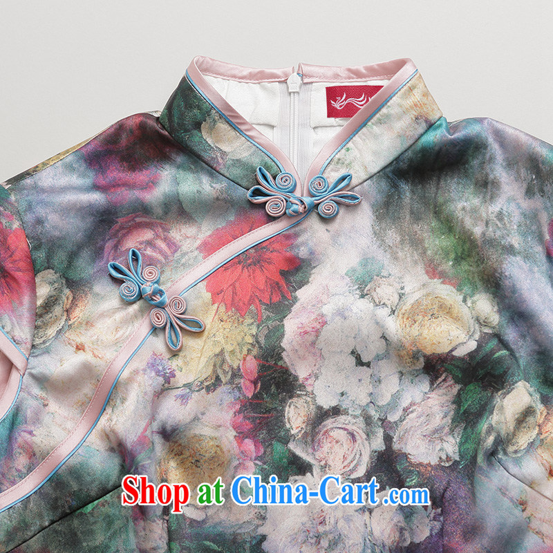 Bong-amphibious gulping floral 2015 spring and summer new short Silk Cheongsam beauty graphics thin sauna elegant silk cheongsam dress DQ 1572 XXXL suit, Bong-amphibious and, shopping on the Internet
