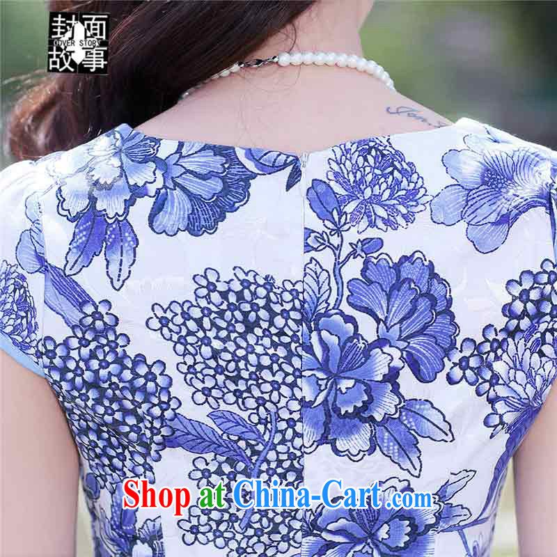 Cover Story cheongsam dress 2015 summer new stylish blue and white porcelain stamp improved cultivating retro Chinese qipao Ms. dresses white floor take XXL, cover story (cover story), online shopping