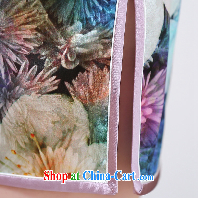 Alan economy (AILUNTI) 2015 summer improved cultivating sauna silk Silk Cheongsam cultivating the waist graphics thin high quality silk dress dresses saffron XXL, Alan (AILUNTI), online shopping