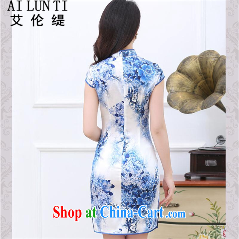 Alan economy (AILUNTI) Improved cultivating Suhang sauna silk Silk Cheongsam cultivating the waist graphics thin high quality silk dress dresses Lotus Pond XXL, Alan (AILUNTI), online shopping