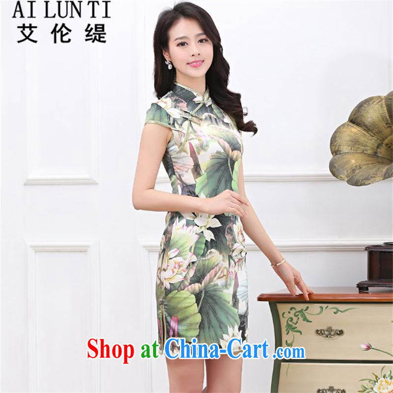 Alan economy (AILUNTI) Improved cultivating Suhang sauna silk Silk Cheongsam cultivating the waist graphics thin high quality silk dress dresses Lotus Pond XXL, Alan (AILUNTI), online shopping