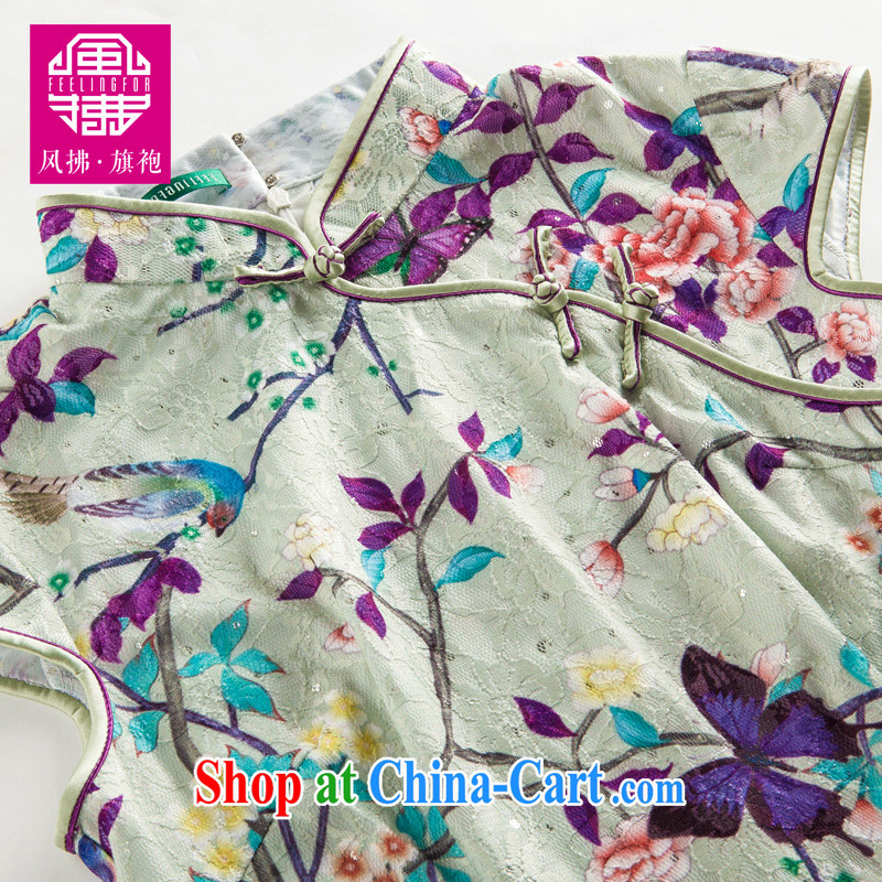 Wind Blowing summer 2015 new Chinese female high-end stylish improved daily short beauty dresses cheongsam green XXL, wind blowing (feelingfor), and, on-line shopping