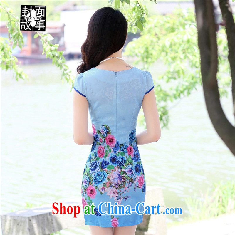 Cover Story China wind cheongsam short-sleeved stamp short dresses summer Daily Beauty dresses high fashion skirts dresses blue roses XXL, the cover story (cover story), and, on-line shopping