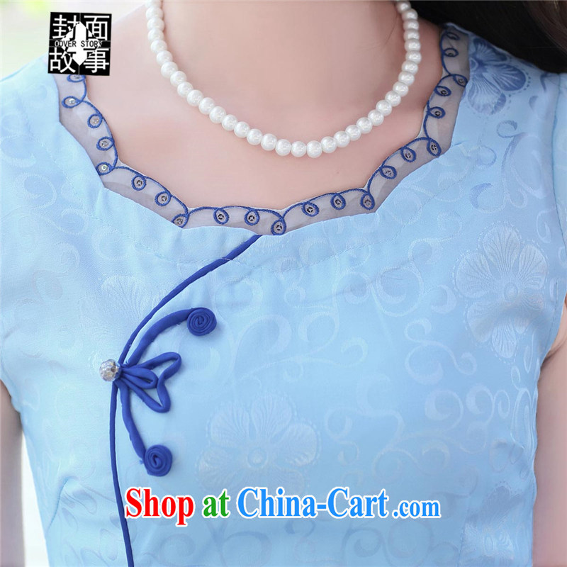 Cover Story China wind cheongsam short-sleeved stamp short dresses summer Daily Beauty dresses high fashion skirts dresses blue roses XXL, the cover story (cover story), and, on-line shopping