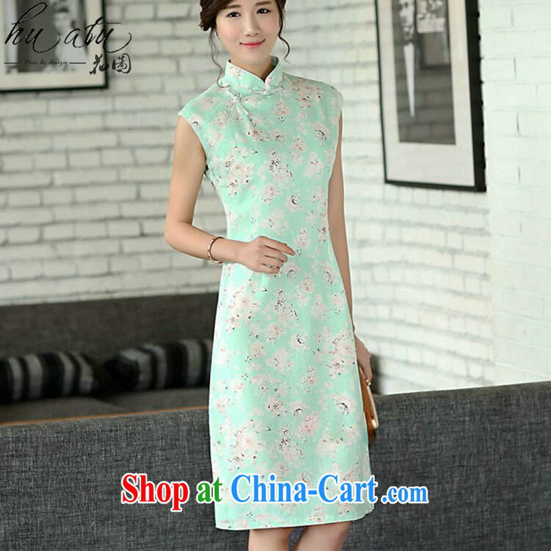 spend the summer dresses and retro dresses dresses, improved the collar manual cultivating linen dresses sleeveless green roses 2 XL