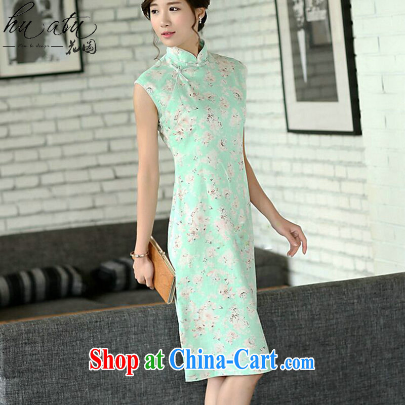 spend the summer dresses and retro dresses dresses, improved the collar manual cultivating linen dresses sleeveless green roses 2 XL, spend, and, shopping on the Internet